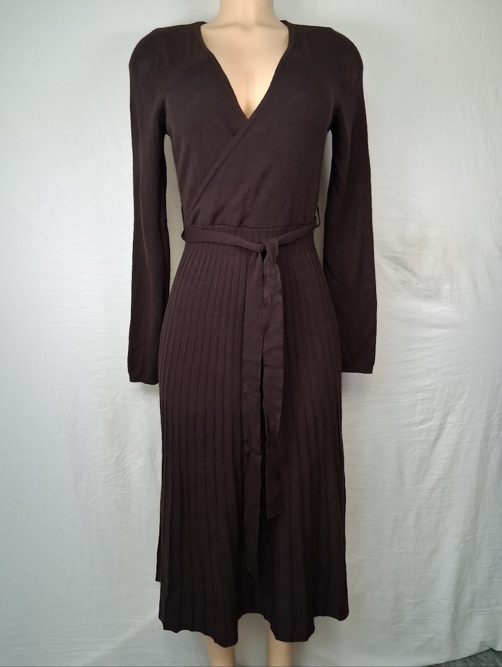 Francesca's Collections Dark Brown Wrap Midi Dress Size S